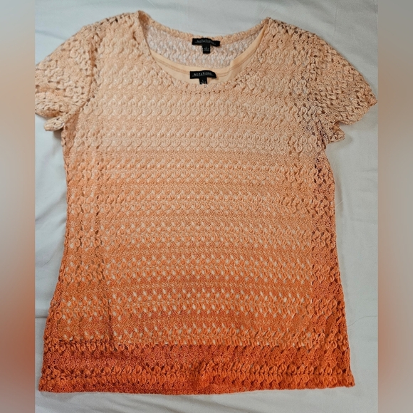 Notations Womens Orange Ombre Short Sleeve Top With Separate Tank Top Size Large - Picture 1 of 7
